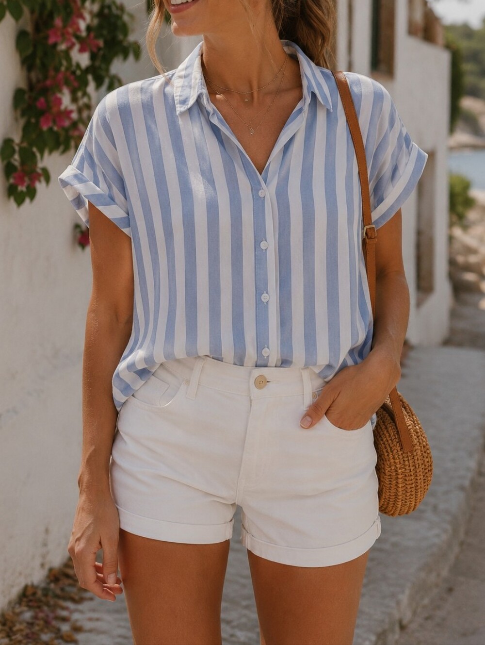 beachlunchlounge Blue and White Striped Button Down Shirt